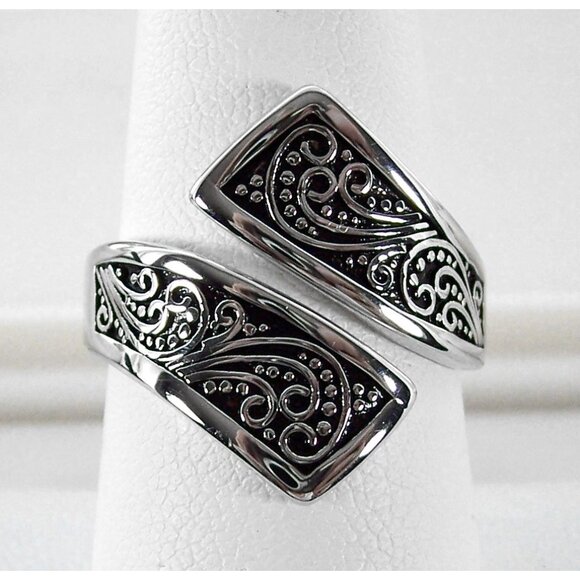 925 STERLING SILVER Unique Bali Bypass Swirl Ring - Picture 2 of 15